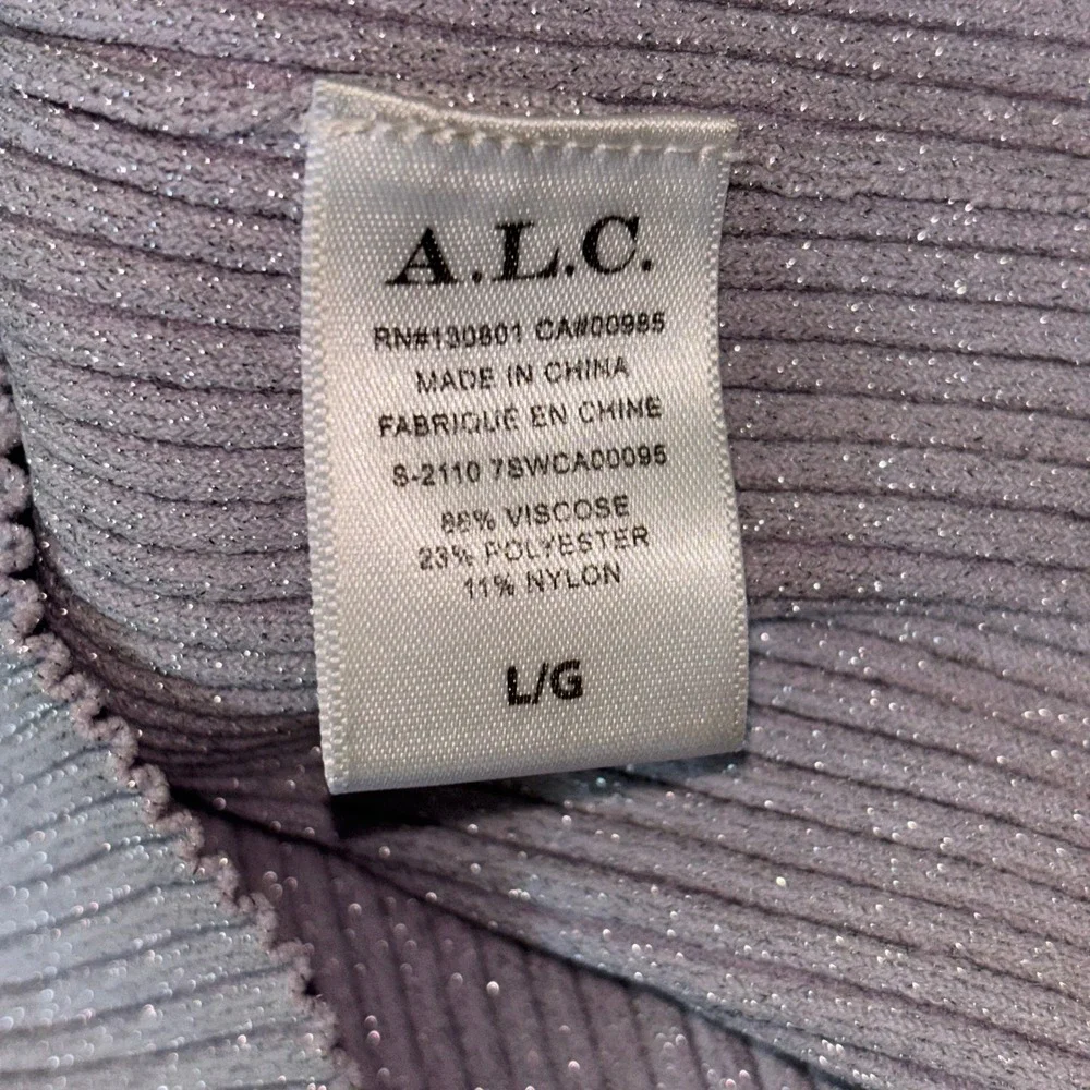 A.L.C Eleanor Ribbed Cardigan Sz L Pale‎ Violet & Silver Shimmer Chic